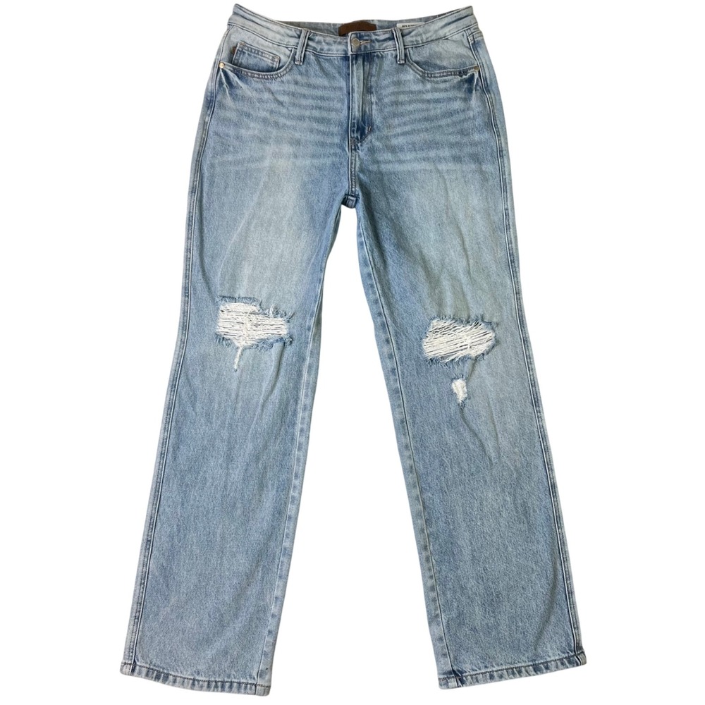 Judy Blue 90's Straight Distressed High Rise Jeans Light Wash 13/31 JB88884